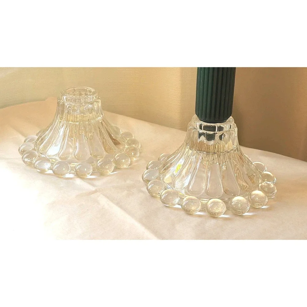 Vintage Candlesticks Set of 2 Clear Glass Hobnail Taper Holder Retro MCM